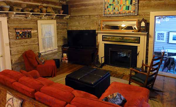 Log cabin living room area.